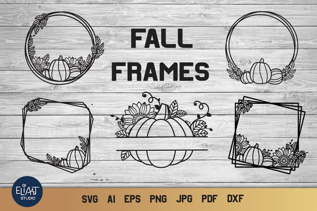 Fall Frame Collection SVG, Monogram Frame SVG with Pumpkin, Leaves and Sunflowers. SVG Elinorka 