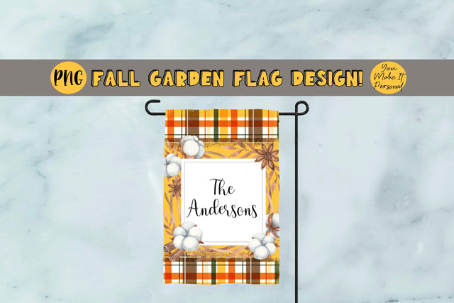 Fall Garden Flag Design!, Cotton Frame with Plaid Background, Garden Flag, Perfect for 12x18 inch Sublimation Garden Flag Blanks Sublimation You Make It Personal 