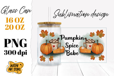Fall Glass Can sublimation. Pumpkin Spice Babe quote design Sublimation Yustaf Art Store 