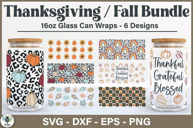 Fall Glass Can SVG Bundle | Thanksgiving Can Glass Wraps SVG B Renee Design 