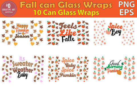 Fall Glass Can Wrap Bundle - 10 Fruit & Leaf Glass Can Warp Sublimation jacpot007 