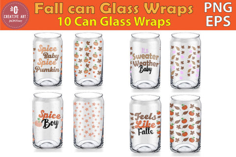 Fall Glass Can Wrap Bundle - 10 Fruit & Leaf Glass Can Warp Sublimation jacpot007 