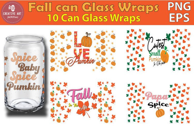 Fall Glass Can Wrap Bundle - 10 Fruit & Leaf Glass Can Warp Sublimation jacpot007 