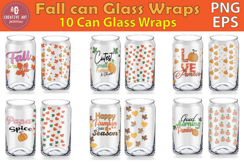 Fall Glass Can Wrap Bundle - 10 Fruit & Leaf Glass Can Warp Sublimation jacpot007 