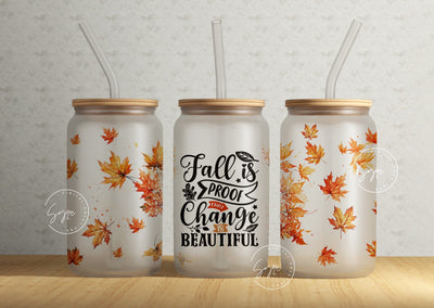 Fall Glass Cup, Autumn Tumbler, Fall quote, 16oz Libbey Glass Jar Sublimation Wrap, Fall Leaves, Wild, Boho, Digital File Sublimation Syre Digital Creations 