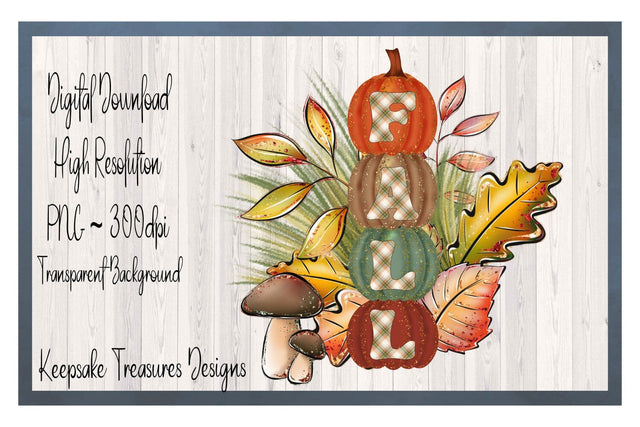 Fall Glitter Pumpkins and Mushroom Illustration, Autumn Sublimation PNG, Printable PNG, Digital Download Sublimation Keepsake Treasures Designs LLC. 