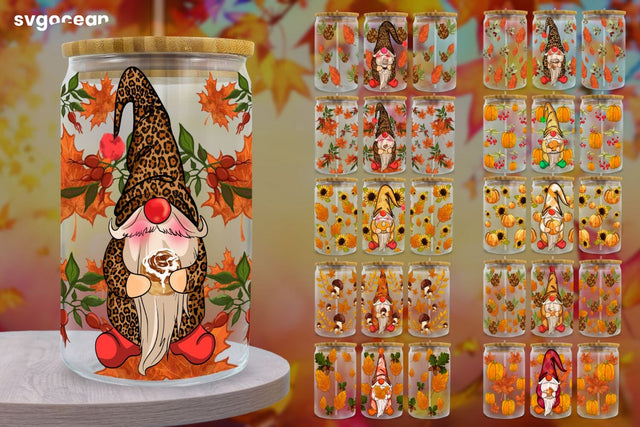 Fall Gnome Can Glass Wrap | Beer Can | 16 Oz Libbey Glass SVG SvgOcean 
