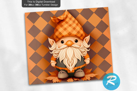 Fall Gnome Leaf 20 oz / 30 oz Tumbler PNG Sublimation Regulrcrative 