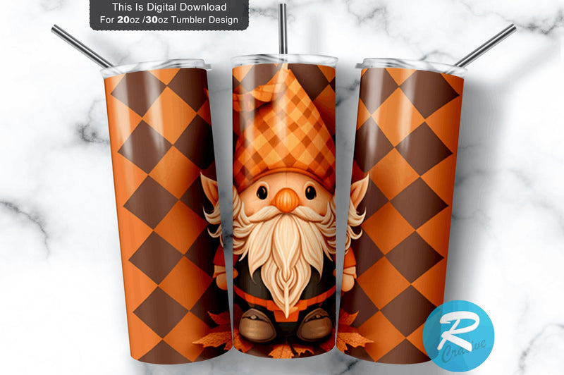Fall Gnome Leaf 20 oz / 30 oz Tumbler PNG Sublimation Regulrcrative 
