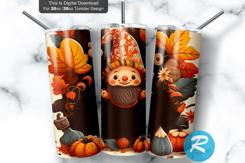 Fall Gnome Pumpkin 20 oz / 30 oz Tumbler PNG Sublimation Regulrcrative 