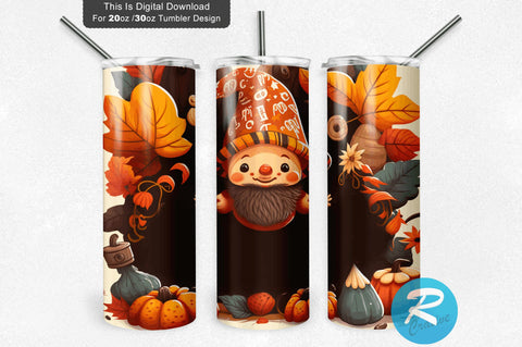 Fall Gnome Pumpkin 20 oz / 30 oz Tumbler PNG Sublimation Regulrcrative 