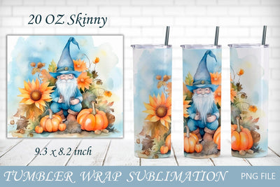 Fall gnome tumbler wrap png, Autumn watercolor tumbler, 20 oz skinny Sublimation AnastasiyaArtDesign 