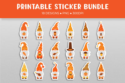 Fall gnomes sticker bundle. Autumn stickers printable Sublimation LaBelezoka 