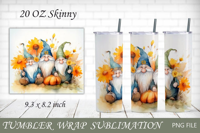 Fall gnomes with sunflower tumbler wrap, Fall png, Autumn 20 oz tumbler Sublimation AnastasiyaArtDesign 