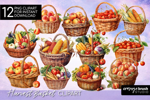 Fall Harvest Clipart Bundle, Watercolor Autumn Clipart PNG Sublimation OrangeBrushStudio 