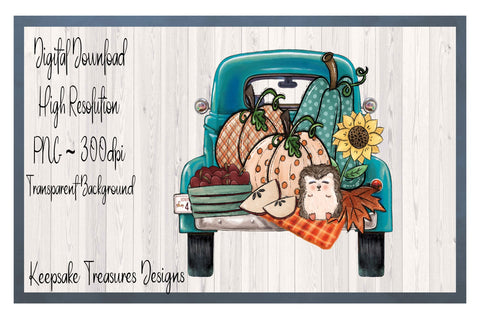 Fall Hedgehog Country Truck, Png Sublimation Design Sublimation Keepsake Treasures Designs LLC. 