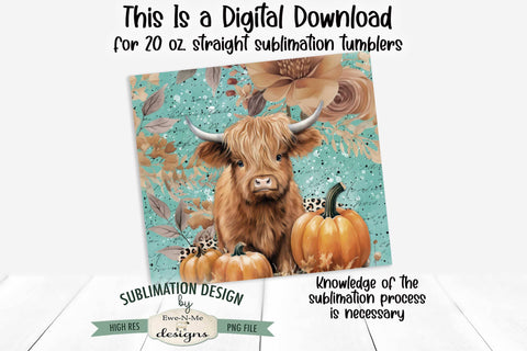 Fall Highland Cow with Pumpkins 20 oz. Seamless Tumbler Design Sublimation Ewe-N-Me Designs 