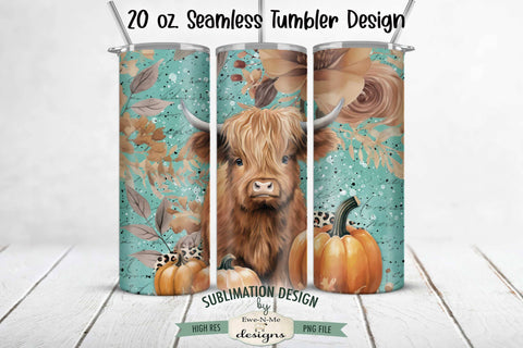 Fall Highland Cow with Pumpkins 20 oz. Seamless Tumbler Design Sublimation Ewe-N-Me Designs 