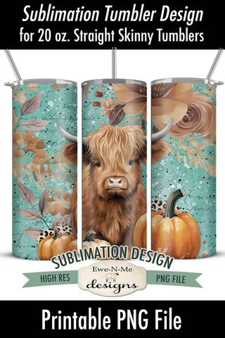 Fall Highland Cow with Pumpkins 20 oz. Seamless Tumbler Design Sublimation Ewe-N-Me Designs 