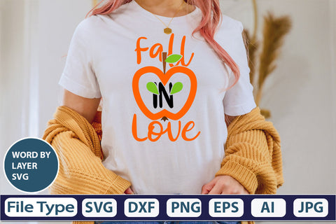 Fall In Love SVG Cut File SVGs,quotes-and-sayings,food-drink mini-bundles,print-cut,on-sale Clipart Clip Art Sublimation or Vinyl Shirt Design SVG DesignPlante 503 
