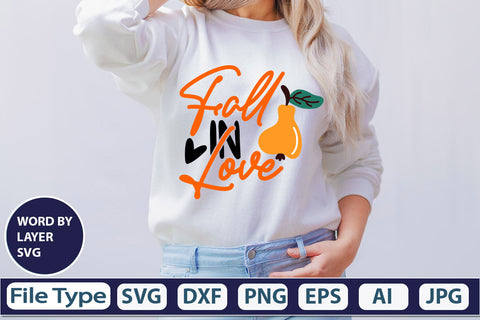 Fall In Love SVG Cut File SVGs,quotes-and-sayings,food-drink mini-bundles,print-cut,on-sale Clipart Clip Art Sublimation or Vinyl Shirt Design SVG DesignPlante 503 