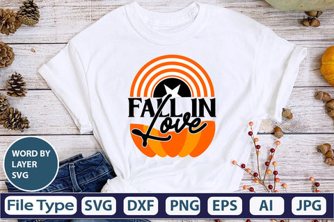 Fall In Love SVG Cut File SVGs,quotes-and-sayings,food-drink mini-bundles,print-cut,on-sale Clipart Clip Art Sublimation or Vinyl Shirt Design SVG DesignPlante 503 