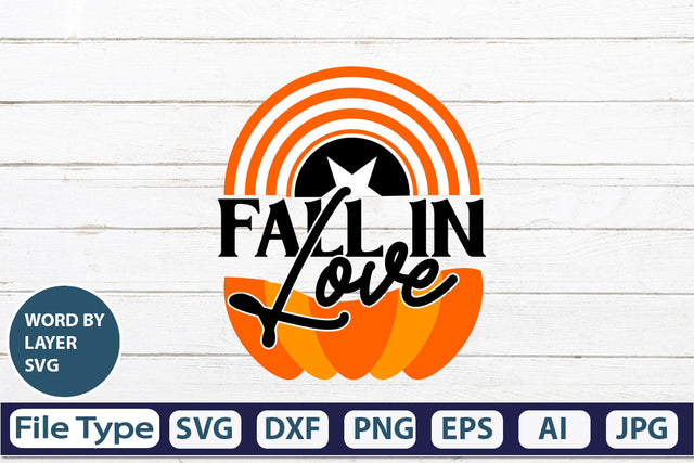 Fall In Love SVG Cut File SVGs,quotes-and-sayings,food-drink mini-bundles,print-cut,on-sale Clipart Clip Art Sublimation or Vinyl Shirt Design SVG DesignPlante 503 