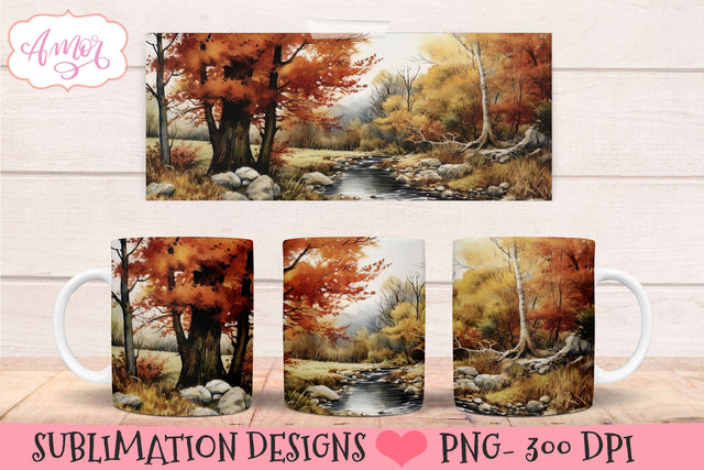 Fall Landscape Mug Wrap PNG for Sublimation Sublimation Amorclipart 