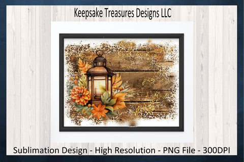 Fall Lantern Background PNG, Fall Sublimation Backgrounds, Rustic Wood And Leopard Print, PNG Printable, Backsplash Sublimation Frame Sublimation Keepsake Treasures Designs LLC. 
