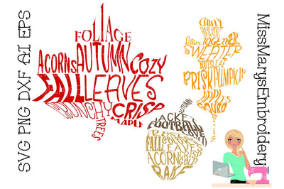 Fall Leaf Acorn Word Art SVG MissMarysEmbroidery 