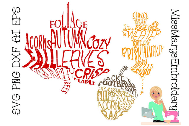 Fall Leaf Acorn Word Art SVG MissMarysEmbroidery 