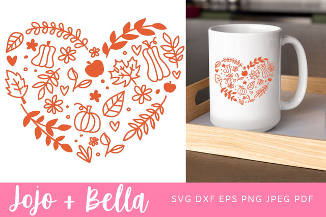 Fall Leaf Heart Svg Fall Shirt Svg, Cute Fall Svg, Autumn heart Svg, Fall Leaf cut file, Svg files for Cricut, Silhouette, Sublimation SVG Jojo&Bella 