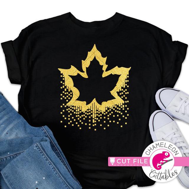 Fall leaf with drizzling glitter svg dxf png SVG Chameleon Cuttables 