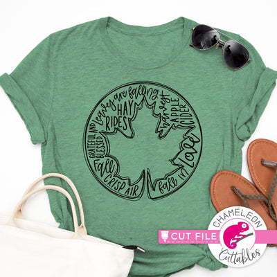Fall leaf word art round svg dxf png SVG Chameleon Cuttables 