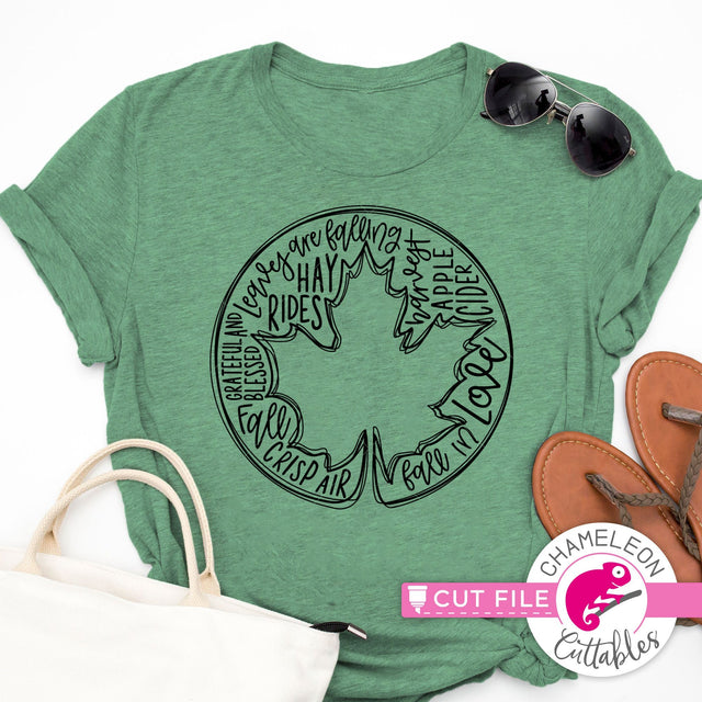 Fall leaf word art round svg dxf png SVG Chameleon Cuttables 