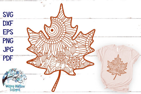 Fall Leaf Zentangle SVG SVG Wispy Willow Designs 