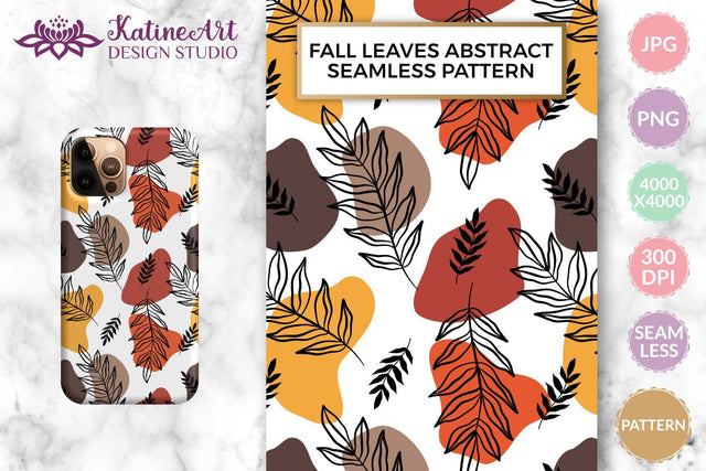 Fall leaves abstract shapes seamless pattern, digital paper Digital Pattern KatineArt 