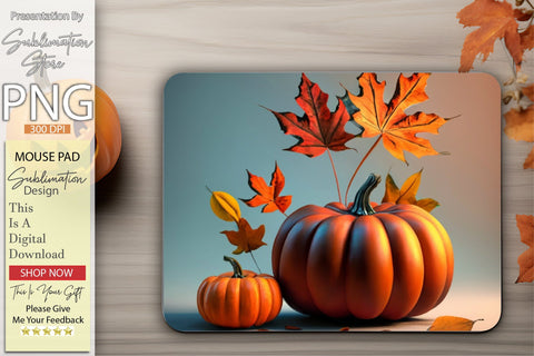 Fall Leaves and Pumpkin Mouse Pad 3D Paper Creativeart88 