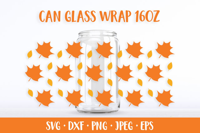 Fall Leaves Can Glass Wrap SVG. Autumn Glass Can SVG LaBelezoka 