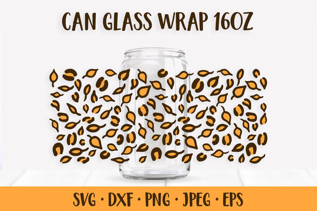 Fall Leaves Can Glass Wrap SVG. Leopard Print Glass Can SVG LaBelezoka 