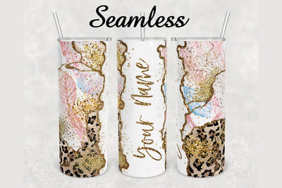 Fall Leaves Cheetah Gold Agate Tumbler sublimation design 20 oz skinny tumbler wrap Sublimation BambinaCreations 