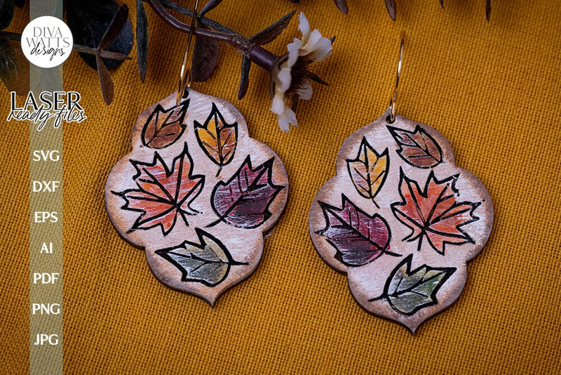Fall Leaves Earrings SVG For Laser Fall Earrings Fall Leaves Glowforge Earrings SVG For Laser Fall Leaves Earrings SVG Autumn Earrings svg SVG Diva Watts Designs 