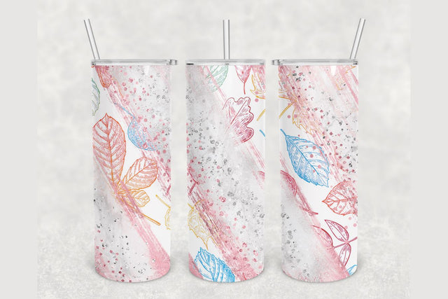 Fall Leaves Glitter Brush Tumbler sublimation design 20 oz skinny tumbler wrap Sublimation BambinaCreations 