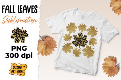 Fall leaves gold and leopard print for sublimation Sublimation Yustaf Art Store 