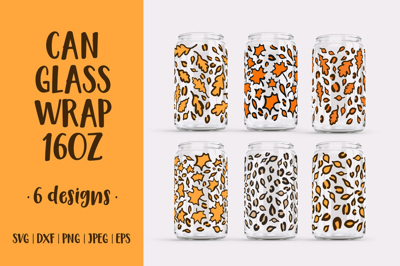 Fall Leaves Leopard Can Glass Wrap Bundle. Autumn Glass Can - So Fontsy