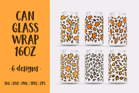 Fall Leaves Leopard Can Glass Wrap Bundle. Autumn Glass Can SVG LaBelezoka 