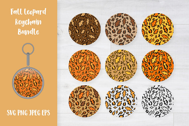 Fall leaves leopard keychain bundle SVG. Autumn keychain SVG LaBelezoka 