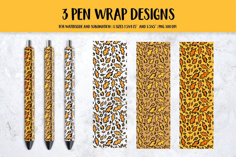 Fall Leaves Leopard Print Pen Wrap Sublimation or Waterslide Sublimation LaBelezoka 