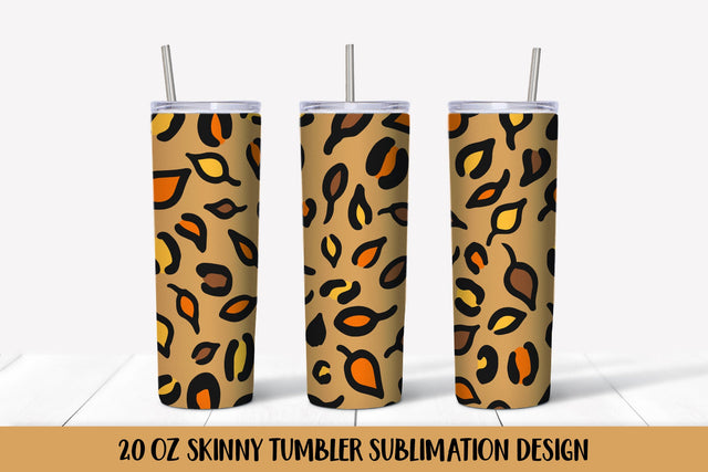 Fall Leaves Leopard Print Tumbler Sublimation Wrap Design Sublimation LaBelezoka 