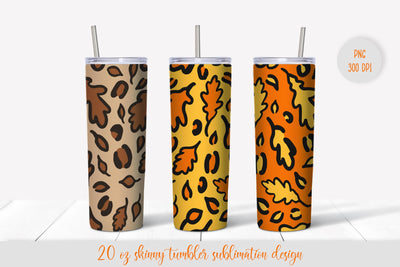 Fall leaves leopard tumbler sublimation wrap. Autumn tumbler design Sublimation LaBelezoka 